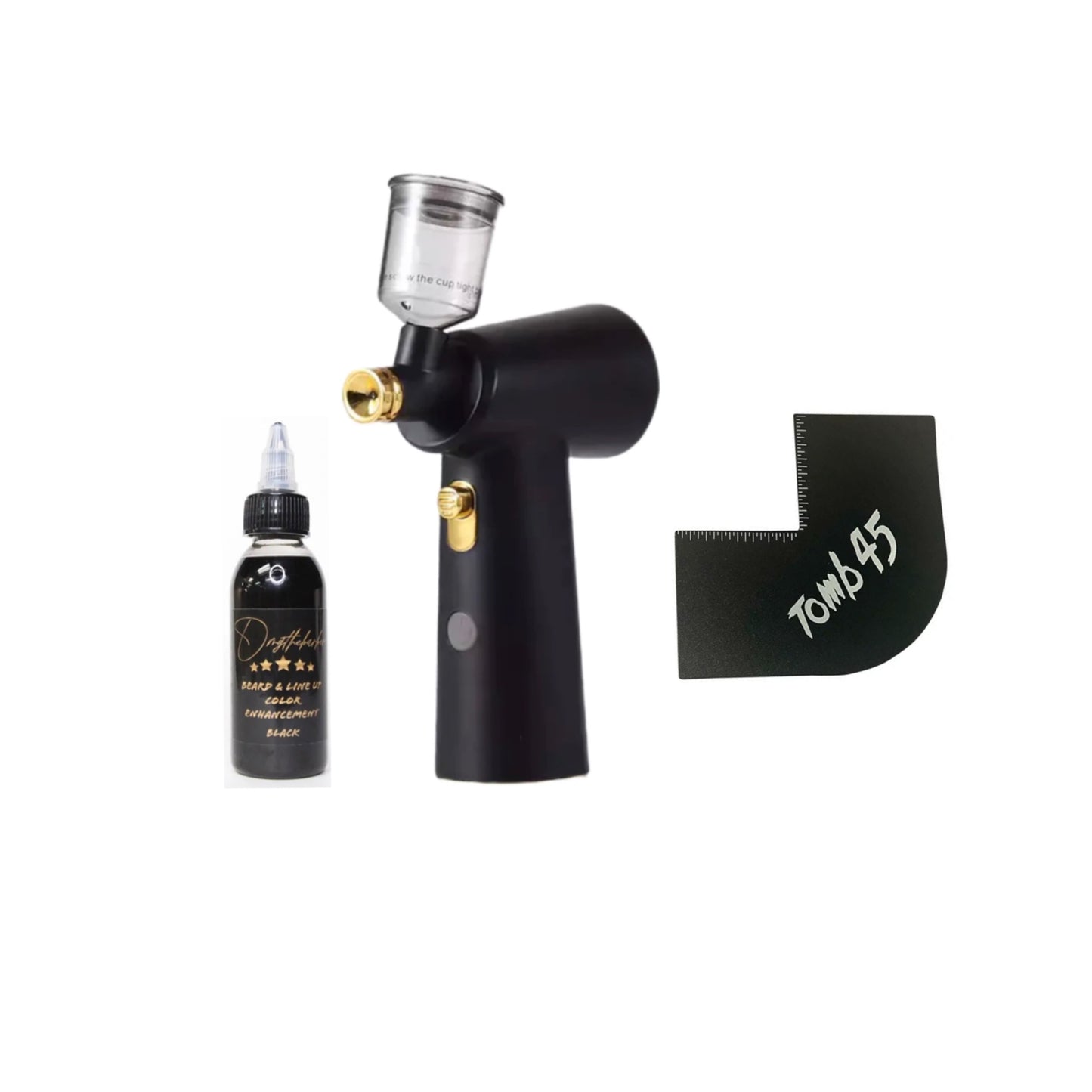 Cordless Air Brush Compressor, OMGTHEBARBER Color black, Tomb 45 klutch card.