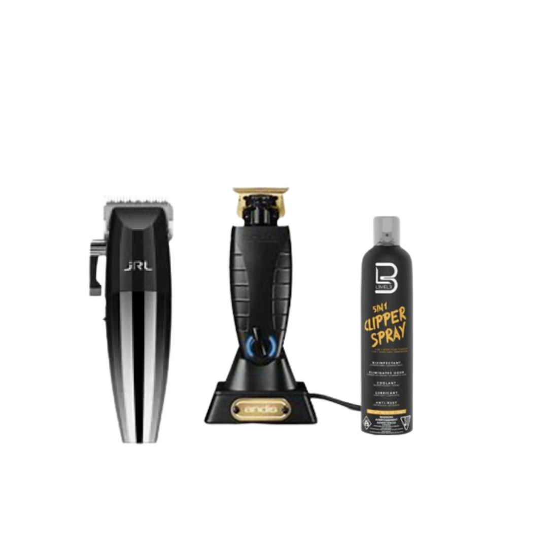 JRL 2020C CORDLESS CLIPPER, CORDLESS GTX TRIMMER, FREE LEVEL 3 HAIR SPRAY.