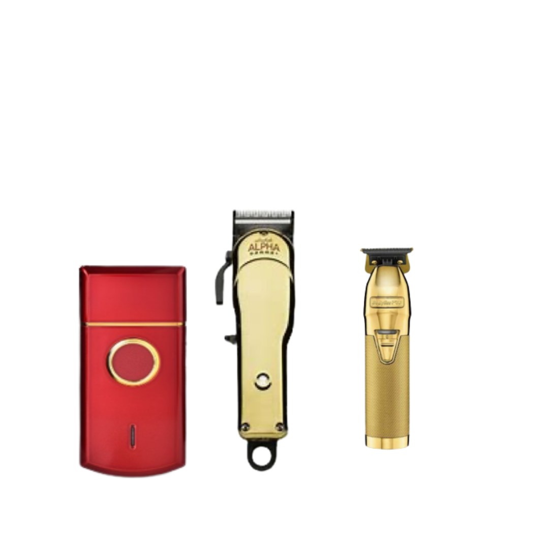 GAMMA ALPHA CLIPPER, GOLD FX TRIMMER, RED S/C UNO SHAVER