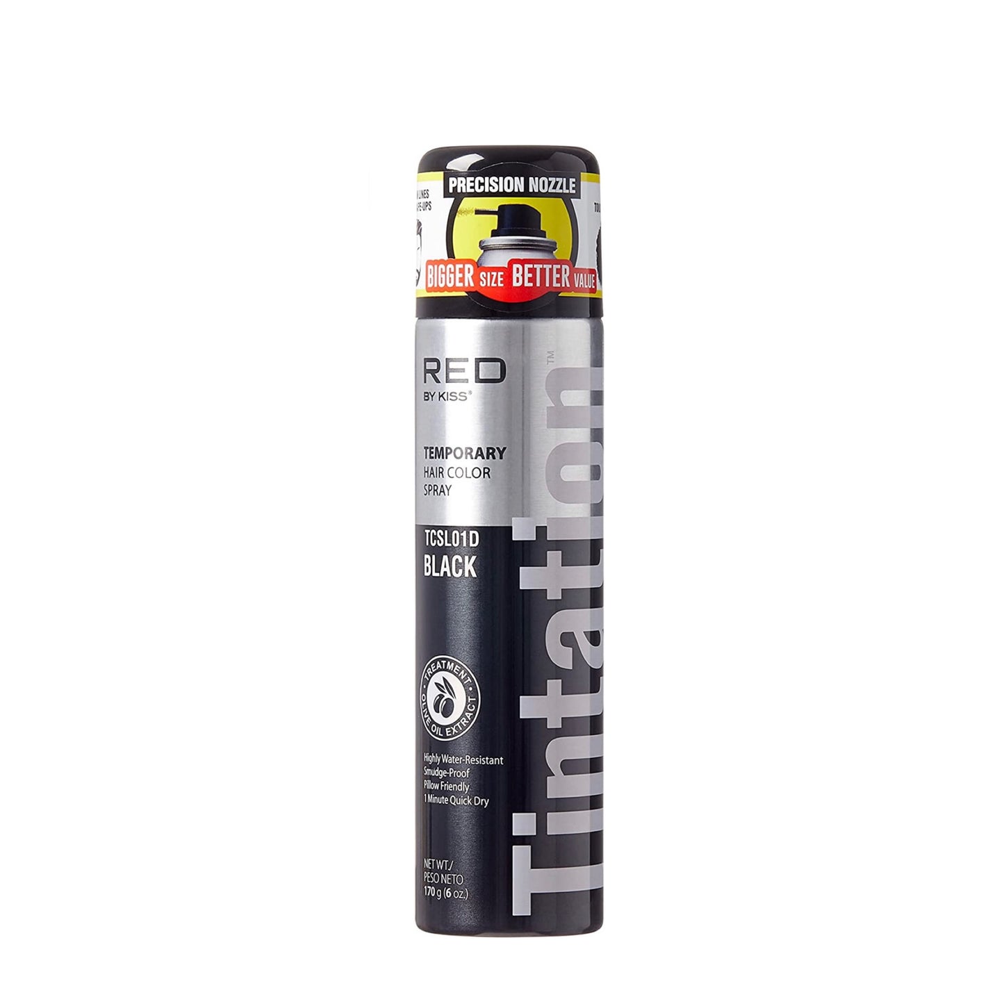 Kiss Tintation Temporary Hair Color Spray - Black 6. OZ (BONUS SIZE)