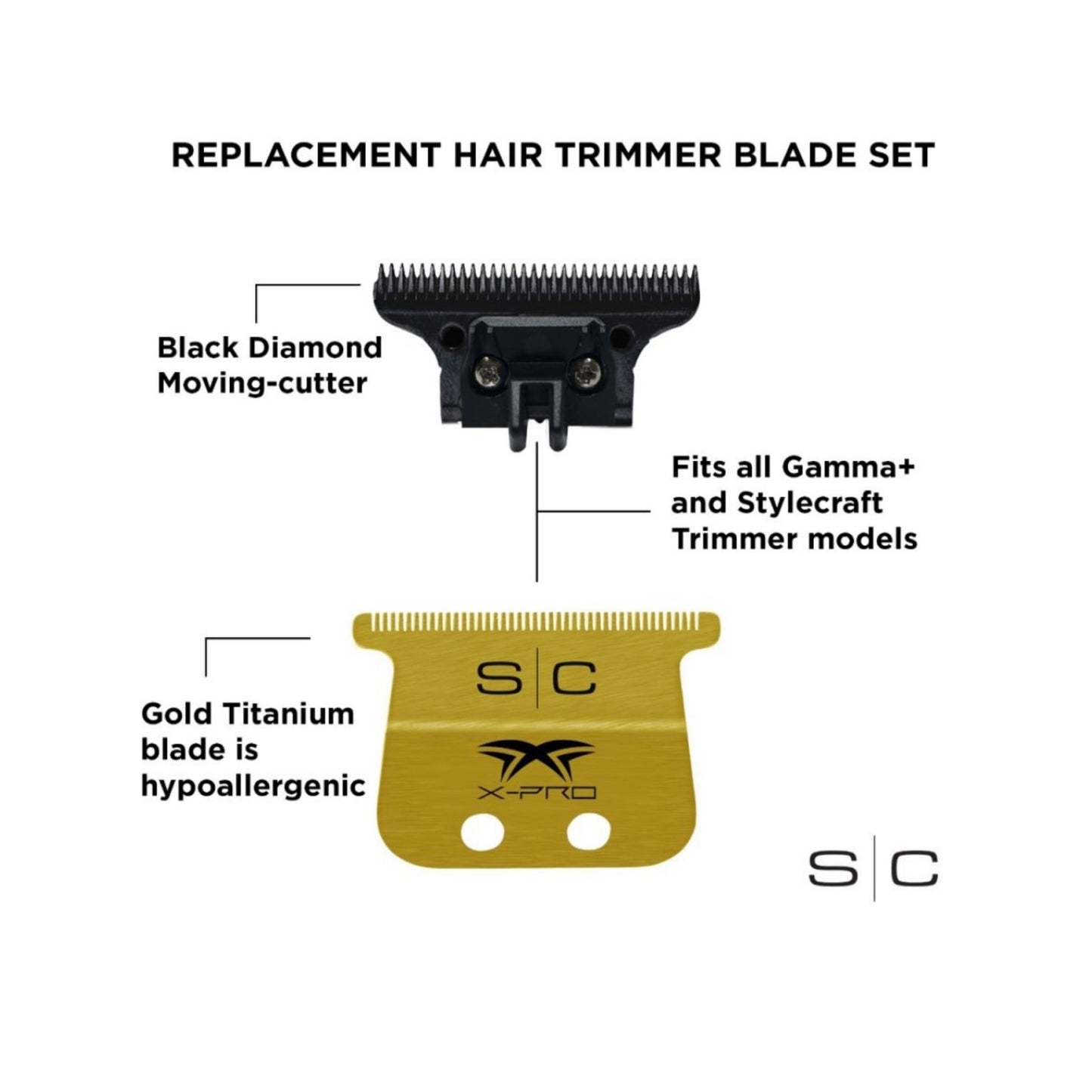 StyleCraft Wide Gold X-Pro Fixed Replacement Trimmer Blade w/DLC Deep Tooth Cutter